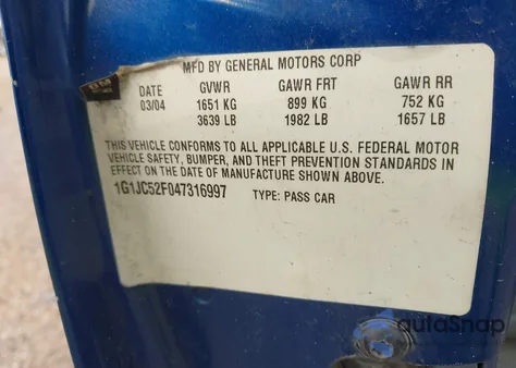 2004 Chevrolet Cavalier из США, поврежденный, VIN 1G1JC52F047316997